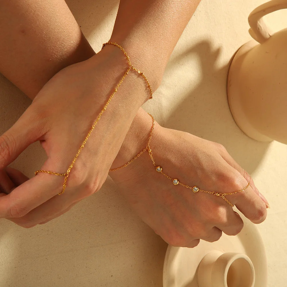 Stainless Steel Gold Color Bracelets Personality n Beaded Finger Chain Minimalist Bracelet For Women Jewelry Friend Gifts 250610