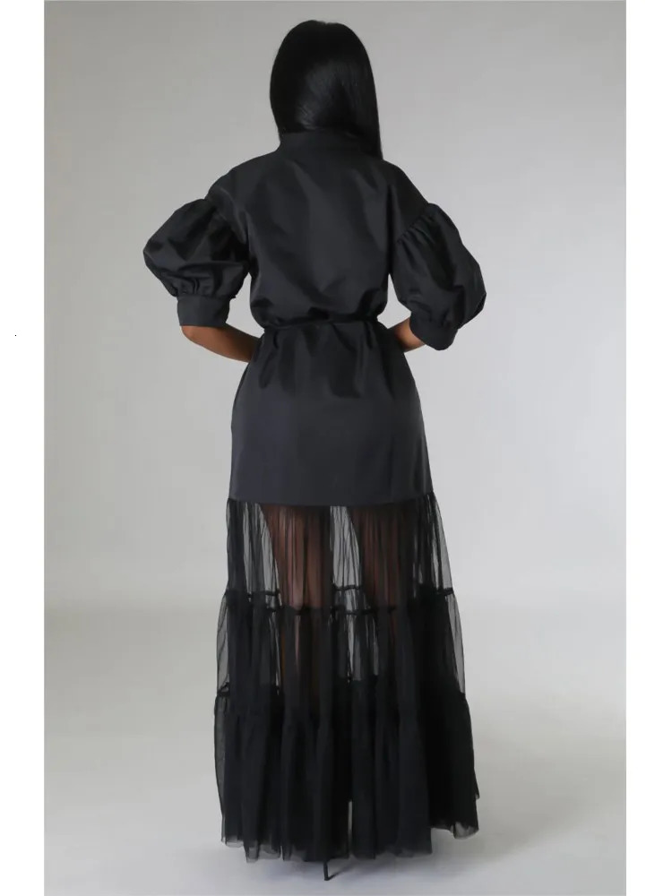 Fashionable White Lace Shirt Short Sleeve Dresses For WomenS Summer Elegant Laceup Pocket Long Dress Female 250611