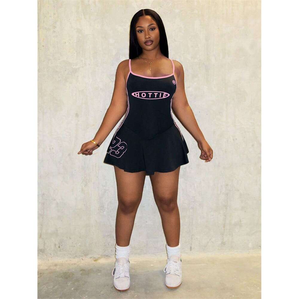 New Fashion American Style Printed Spaghetti Strap Slim Fit Stretch Sexy A-Line Short Dress For Women B5