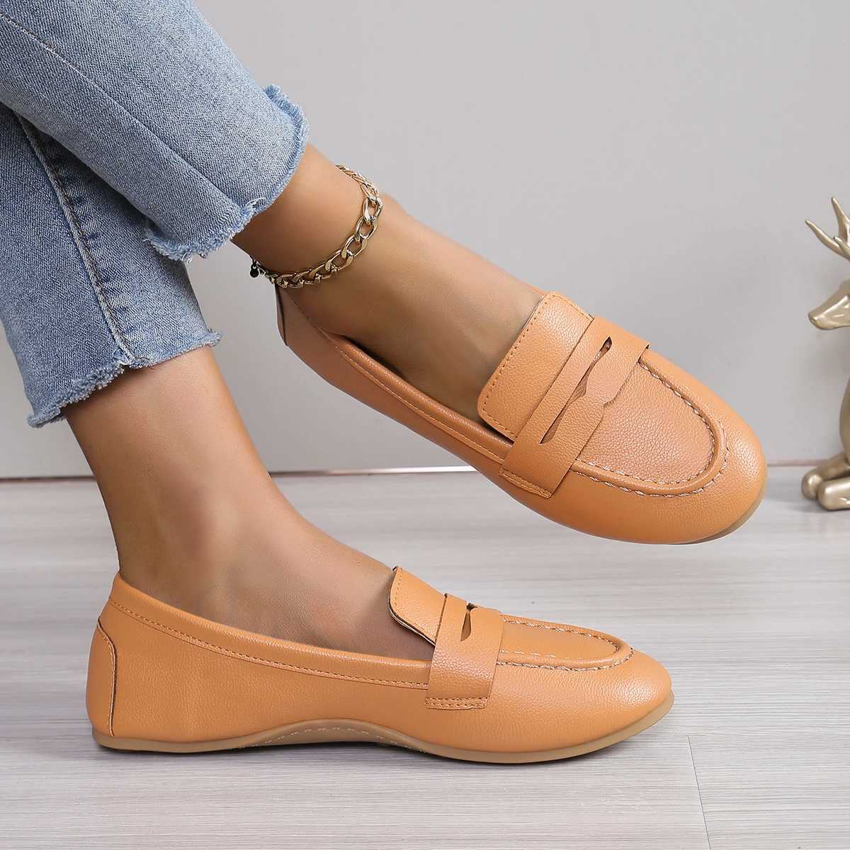Women Shoes Soft Leather Shoes with Loafers Dark Blue Flat Shoes Womens Casual Zapatos Mujer Flats Female Footwear Size 36-43 XJ250614