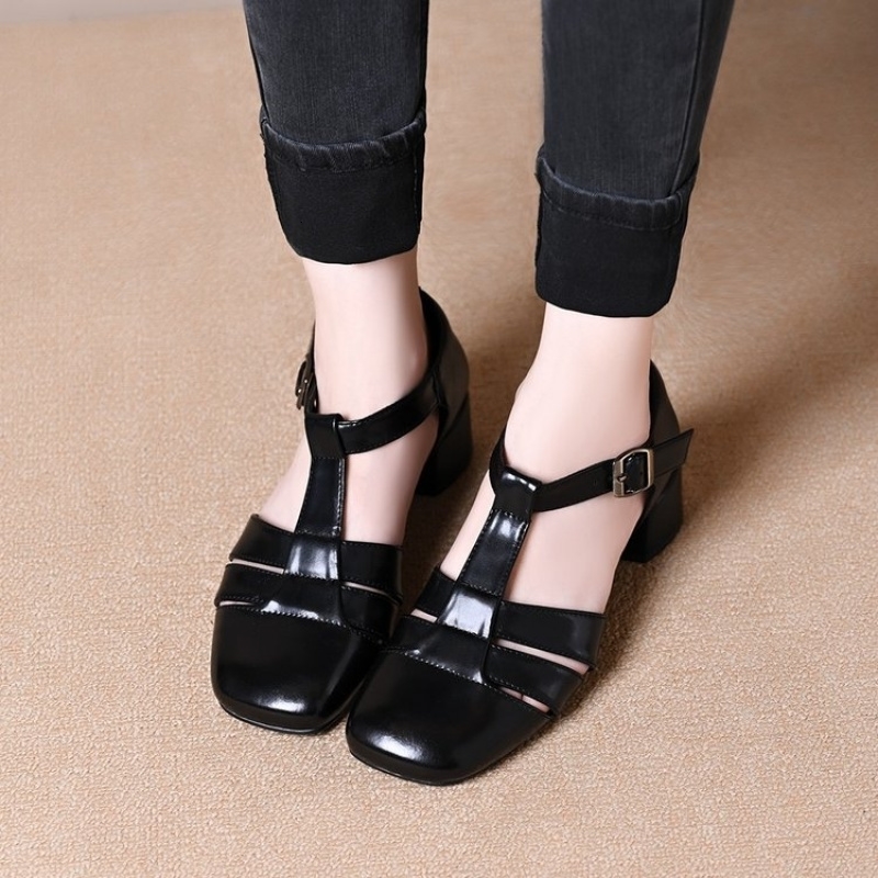 Ladies Minimalist TStrap Heels Premium Synthetic Material Daily Wear Closed Toe Sandals 250605