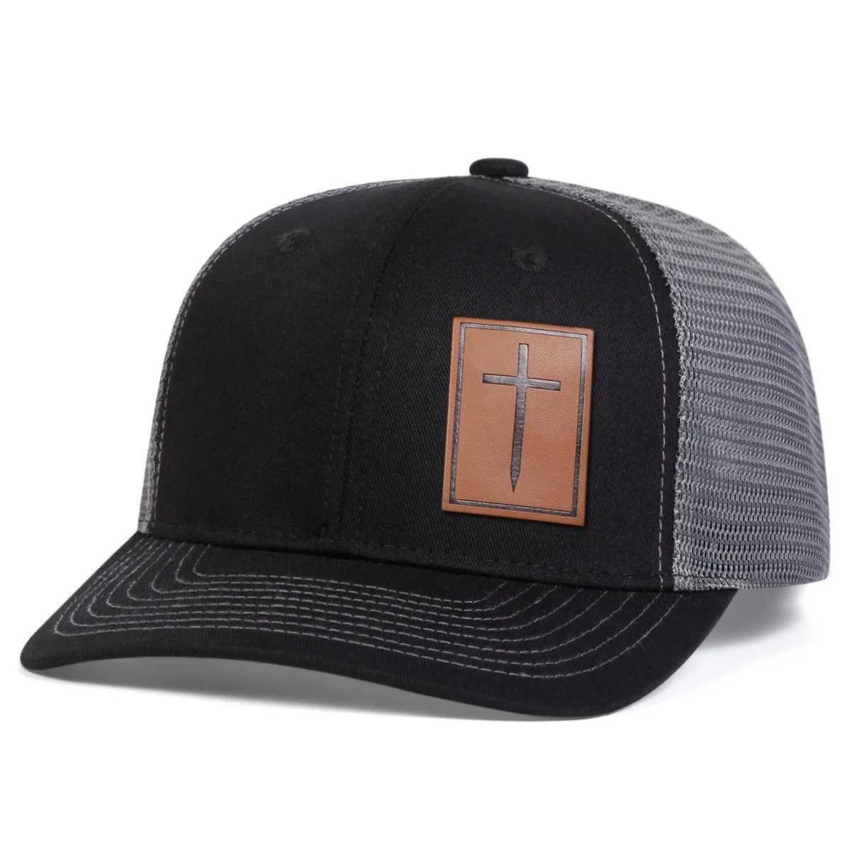Unisex Cross Brown Leather Label Baseball Net Caps Spring Summer Outdoor Sunscreen Hat Adjustable Casual Trucker Hats W250614