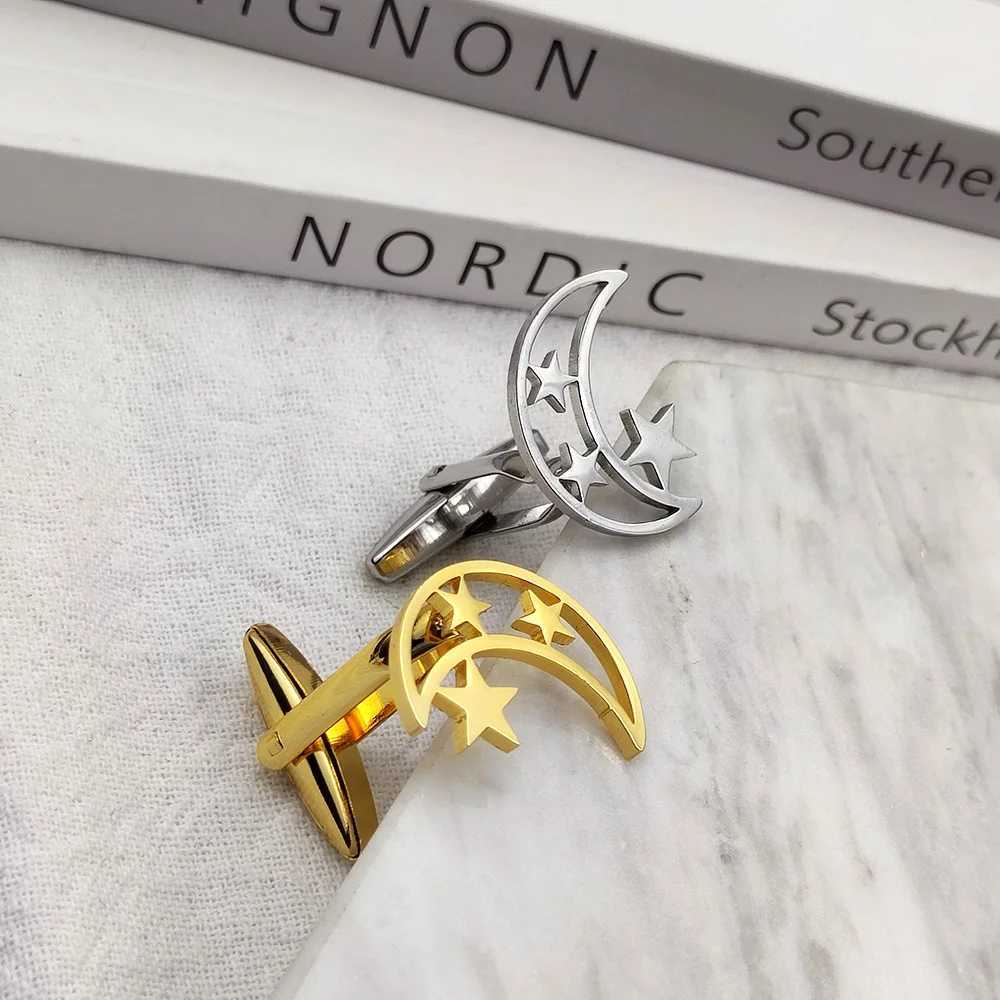 Mens Cufflinks Moon Star Cufflink Personalized Stainless Steel Jewelry French Shirt Cuff Links Groomsmen Wedding Gift Wholesale XJ250614