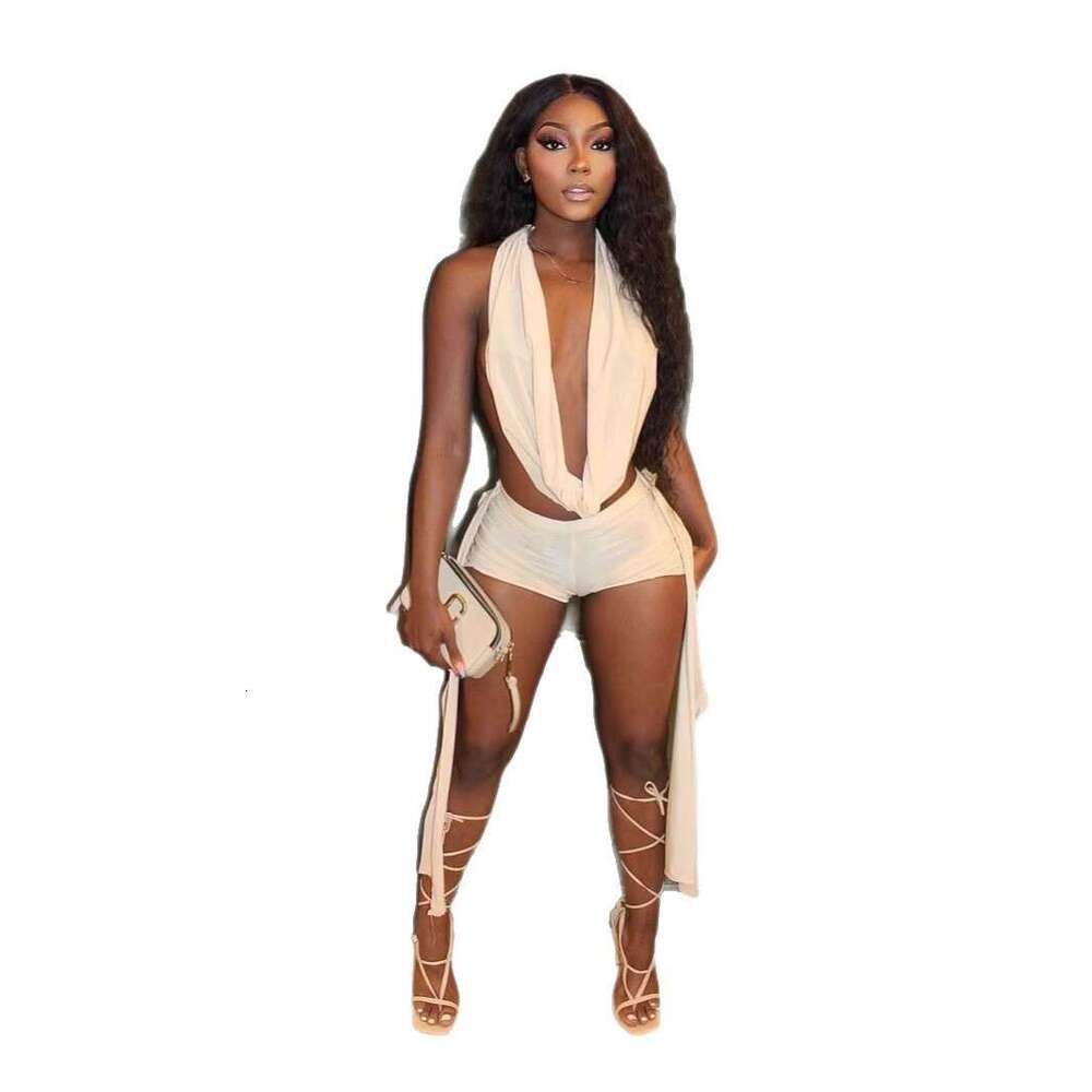 New Women's Sexy Fashion Sleeveless Halter Top Irregular Tie Shorts Set B5