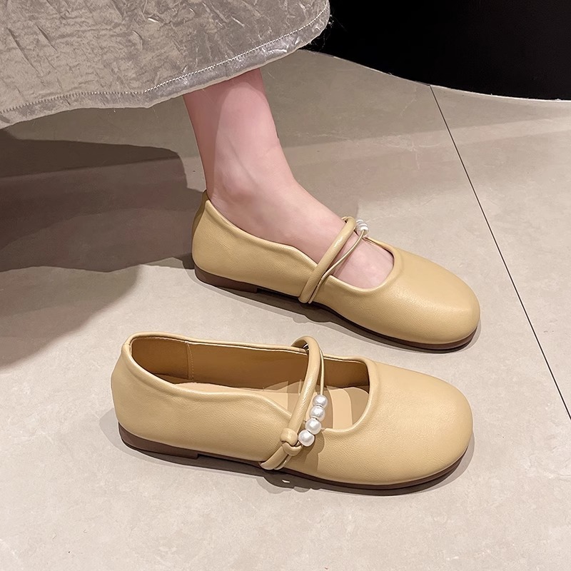 Ddmysports French Style Versatile Dress For Women New Summer Round Toe White Mary Jane Shoes Outdoor Shoes