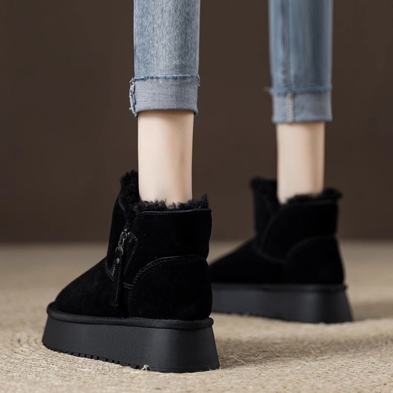 Ddmysports Northeast Snow Thick Sole Women S Fleece Lined Thickened Warm Short Boots Winter Suede Side Zipper Height Increasing Cotton Shoes Outdoor S