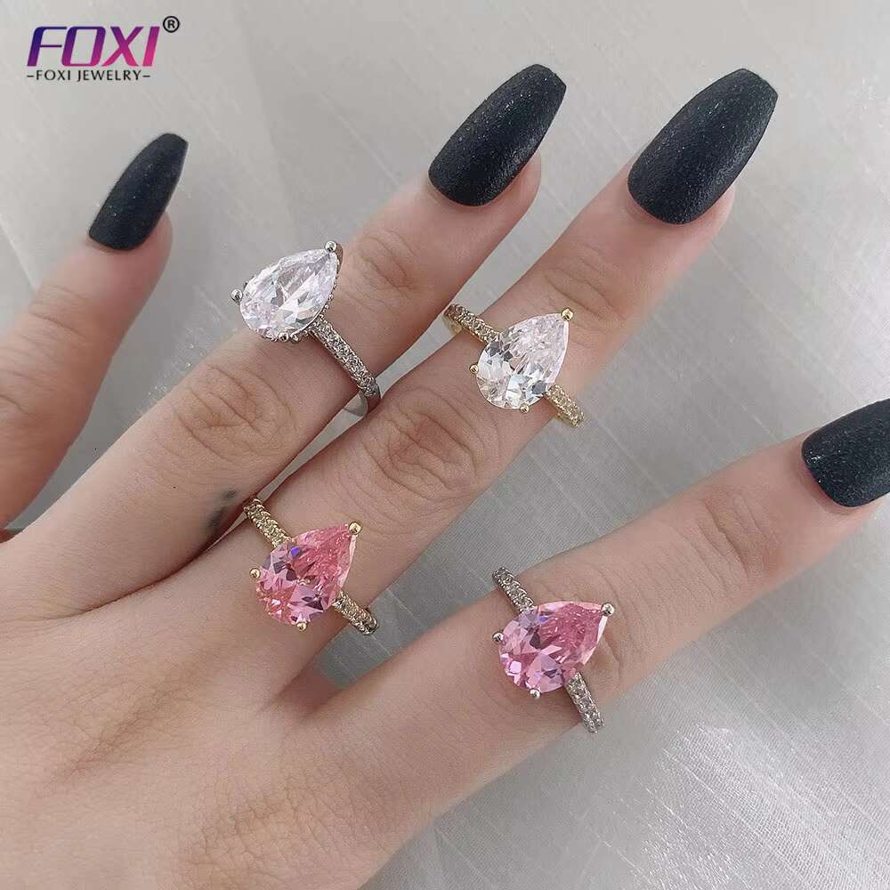 FOXI Solid 925 Sterling Silver Rhodium Plated 4CT Pear Shape VVS D Moissanite Diamond Wedding Bands Aurora Rings Fine Jewelry