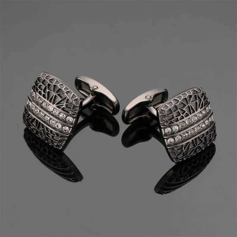 Luxury Mens French Shirt Cufflinks High-Quality Black Leopard Crystal Cuff Buttons Business Suit Accessories Jewelry Gifts XJ250614