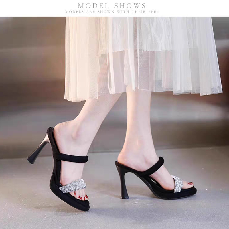 Ddmyoutdoor Petite Heels Not Tiring Feet Summer New Rhinestone One Strap Internet Celebrity High Heel Sandals Outdoor Shoes