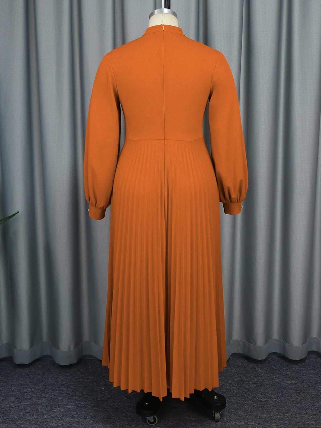 Women's Brown A-line Pleated Dress Elegant Classic Autumn Long Sleeve Cut Out Neck Plus Size Party Festival Wear