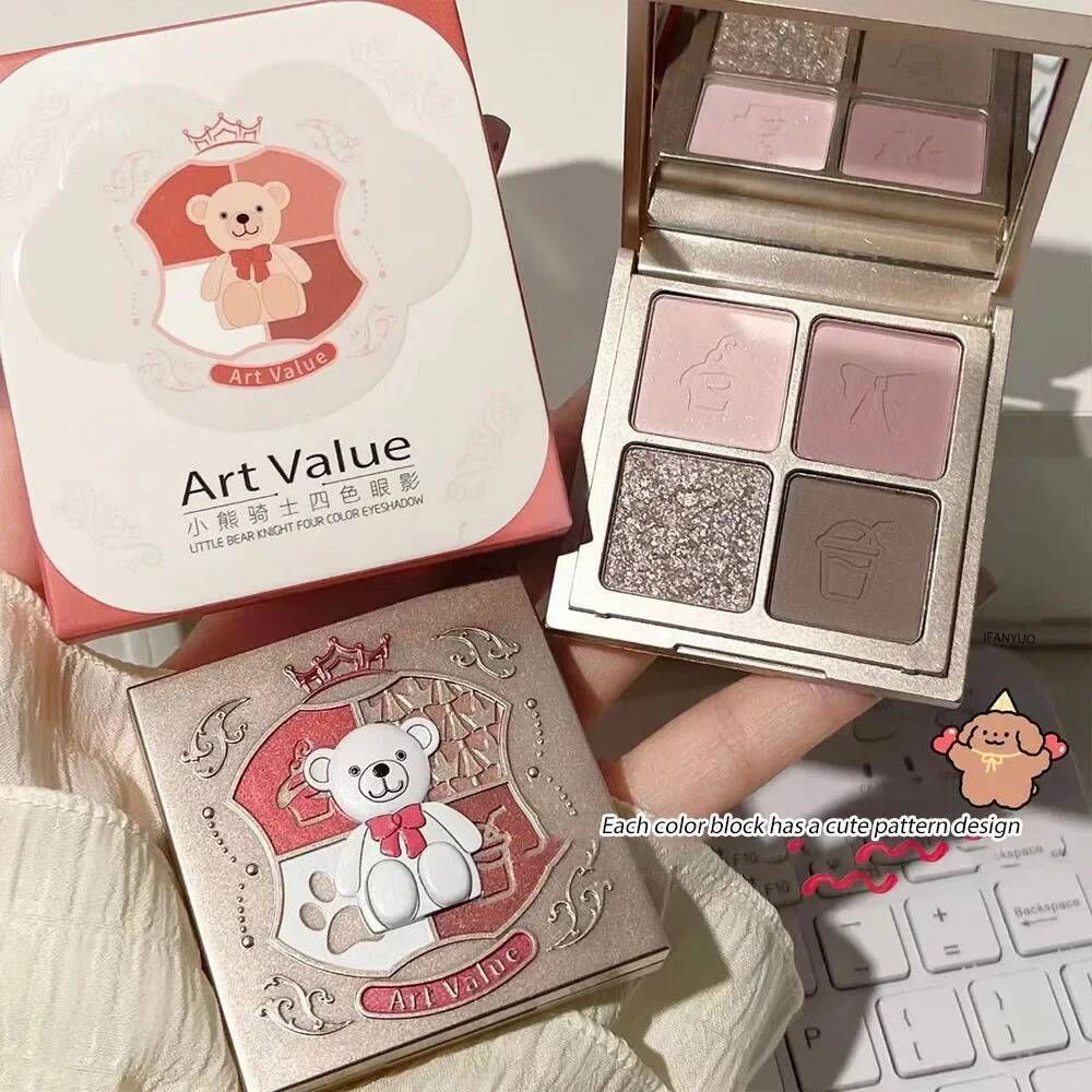 Cute Bear 4-color Eyeshadow Palette Glitter Matte Pink Brown Shimmer Waterproof Lasting Eye Shadow Highlighter Makeup Cosmetics