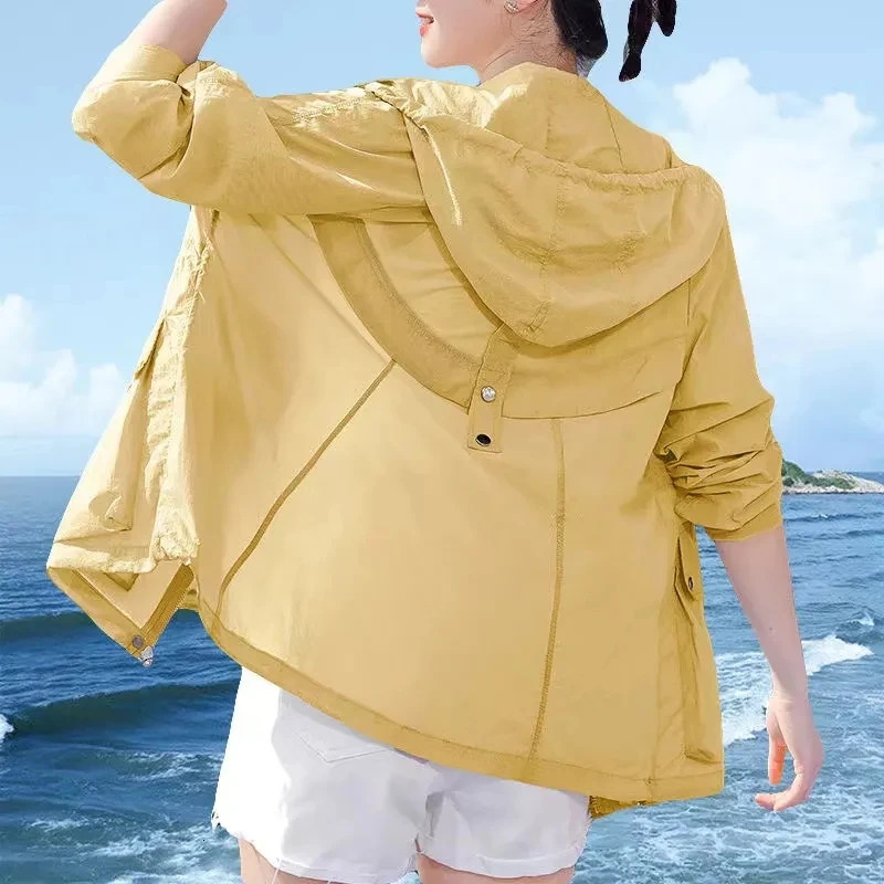 Summer Hooded Sun Protection Clothing Womens Thin Short Jacket Women Trench Coat 250611