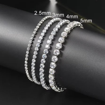 Silver Color 2.5/3/4/5mm Zircon Tennis Bracelet For Women Man Hand Chain Wedding Gift Matching Jewelry Free Items s5650 250610
