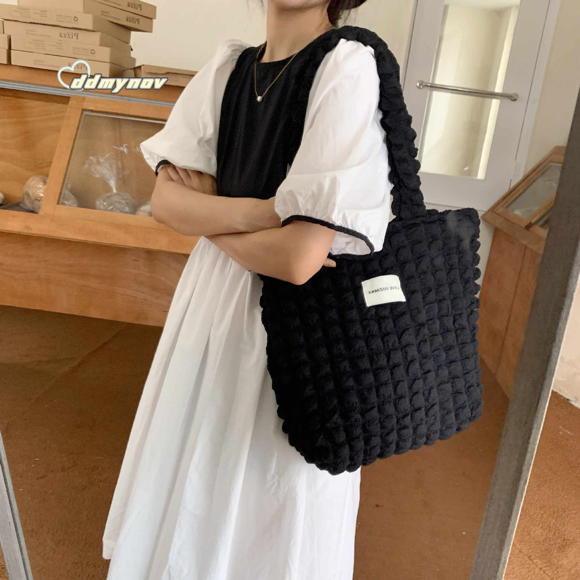 2755 Stylish Cloud Bubble Flower Single Shoulder for Female Students Simple Handbag Canvas Large Capacity Women's Bag ddmynov