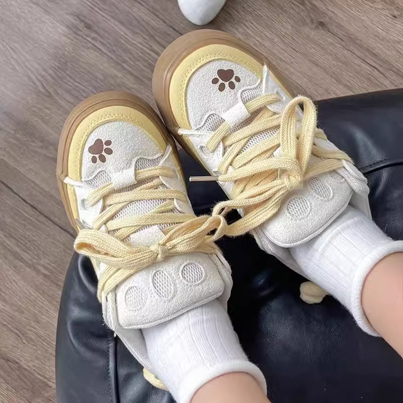 Ddmysports Milky Yellow Niche Design Bread For Women Autumn Winter Thick Sole Student Versatile Skate Cute Pudding Dog Shoes Outdoor Shoes