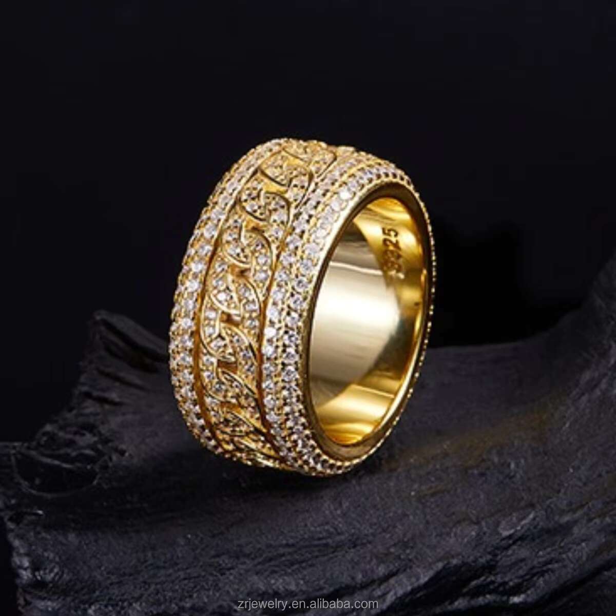 Moissanite 925 Sterling Silver Rings Iced Out Cuban Hiphop Rotate Gold Plated Moissanite Men Ring