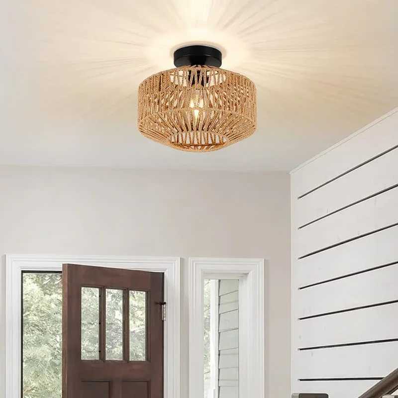 Classic Ceiling lamp Handmade Rattan Weaving Hanging Chandelier Lamps For Living Bedroom Home Decor Pendant Light E27 Fixture XJ2500613