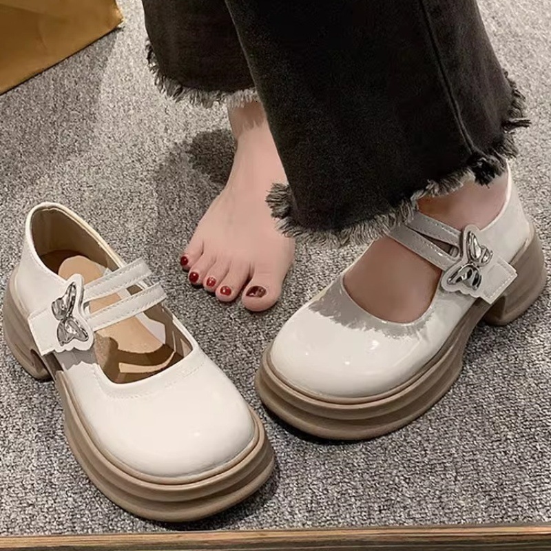 Ddmysports Korean White Pearl Small Leather For Women Summer Shallow Mouth Versatile College Style Thick Sole Round Toe Mary Jane Shoes Outdoor Shoes
