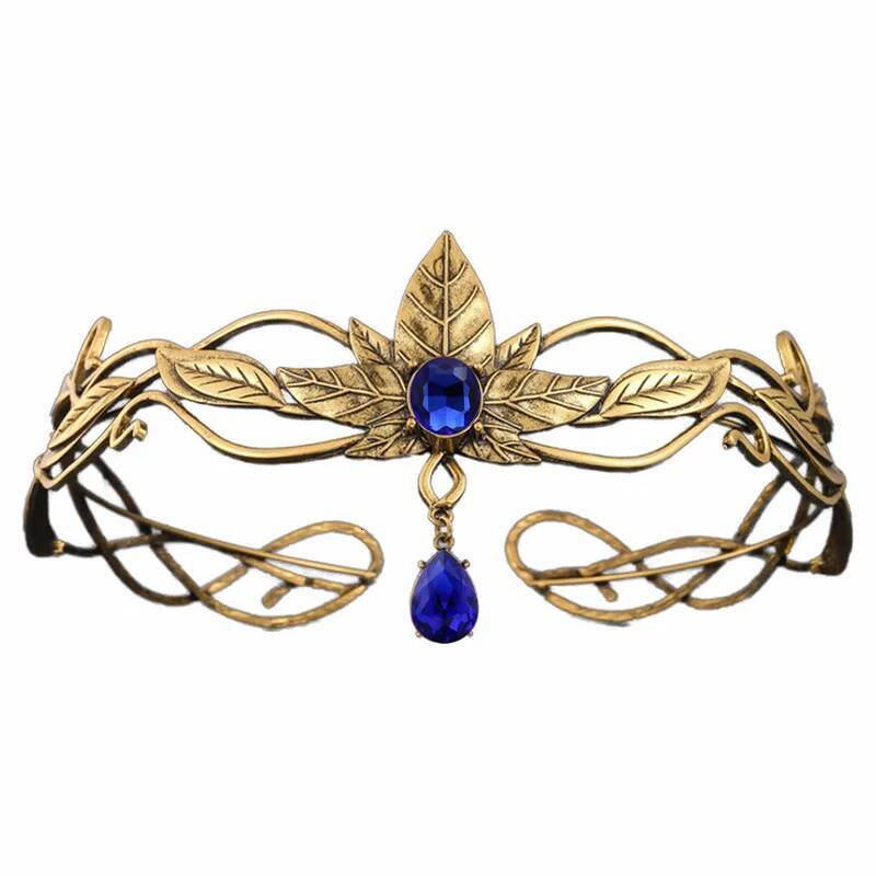 Gold Color King Round Ees Crown Crystal Goddess Tiaras Women Man Vintage Leaf Headband Diadem Bridal Hair Accessories