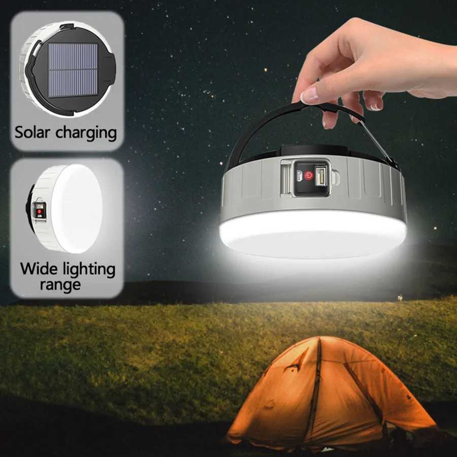 Portable LED Outdoor Solar Lights 3 Modes Rechargeable Emergency Night Market Light Home Waterproof Tent Lamp for Hiking Camping W250613
