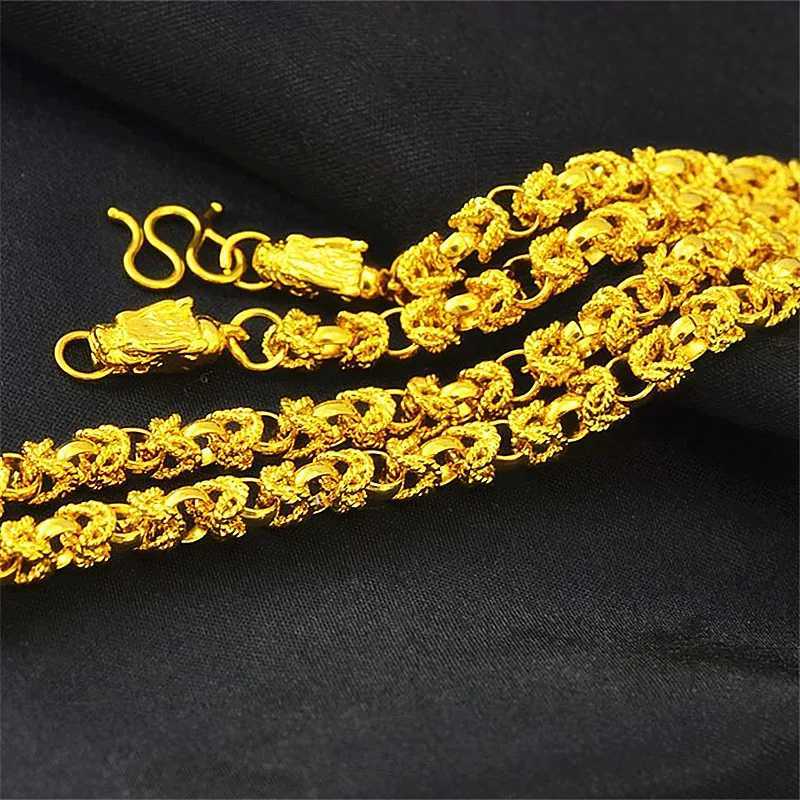 Men domineering dragon head dragon robe necklace 24K gold AU999 inlaid dragon claws Sanskrit spell chain buckle Z250614