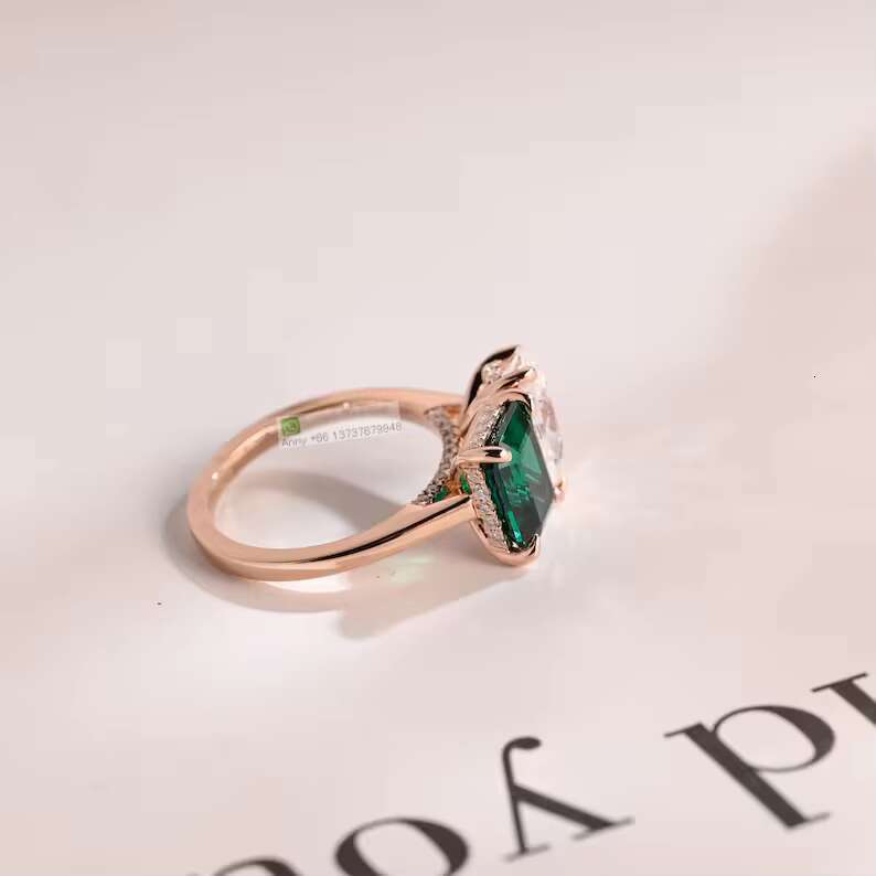 Custom Toi Et Moi 14K Rose Gold Lab Grown Emerald Pear Cut Clear Moissanite Engagement Ring Womens Double Stone Wedding Rings