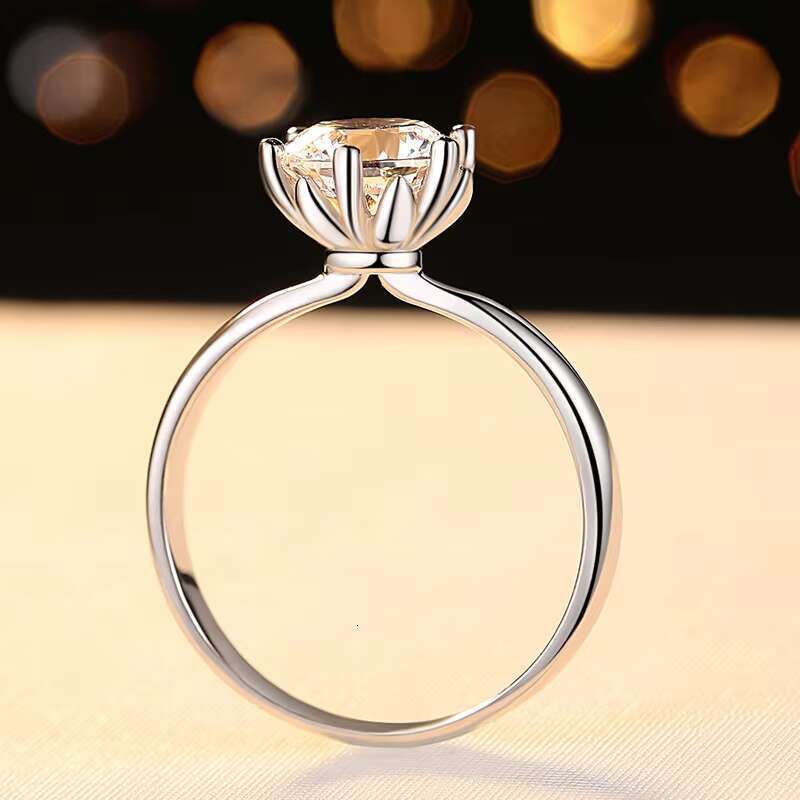 Luxury Crown Rings White Gold Plated Shiny Round 1ct Moissanite Finger Rings 925 Sterling Silver Crown Wedding Rings for Women