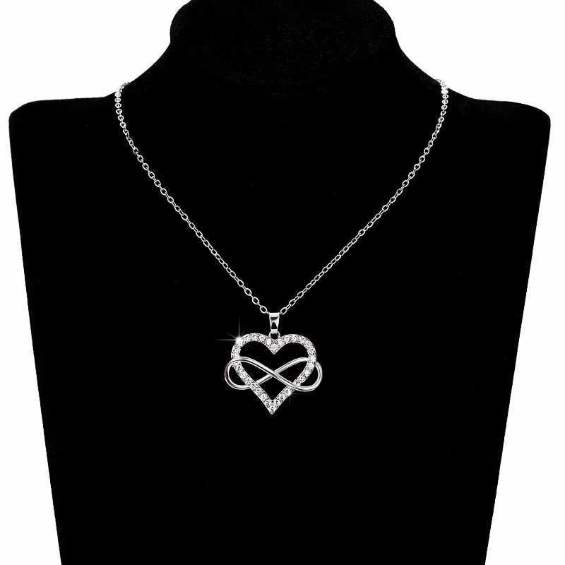 Huitan Chic Women Heart Pendant Necklace Silver Color Elegant Infinity Finger Eight Shape Necklace Wedding Party Trendy Jewelry Z250614