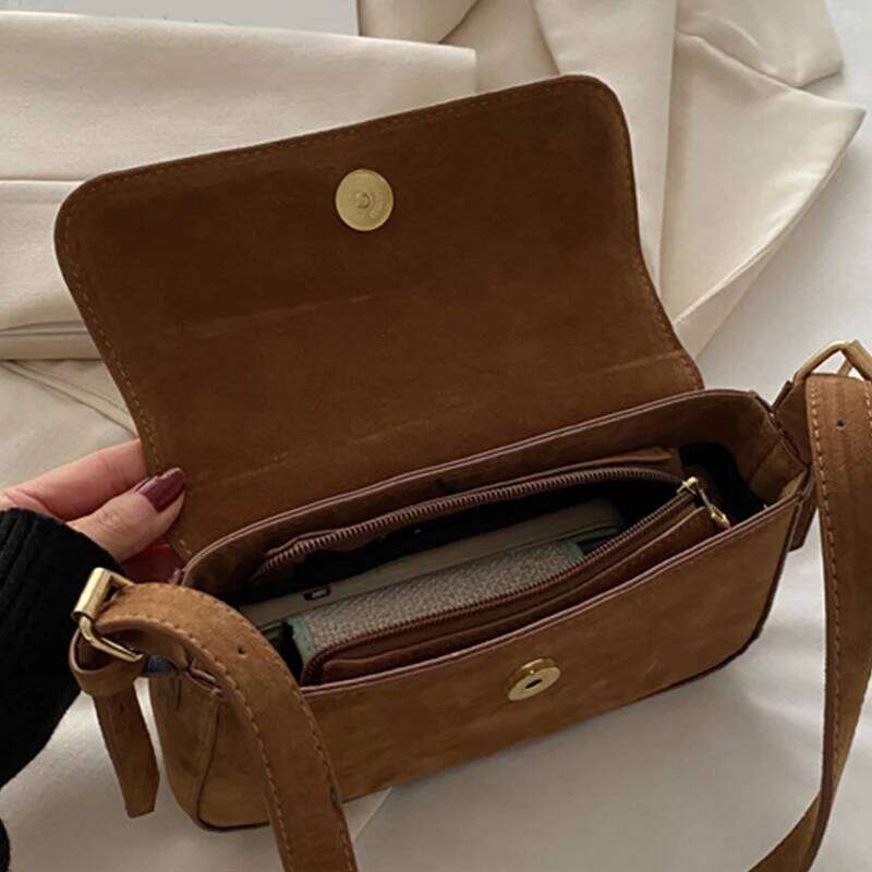 Classic Suede Horseshoe Buckle Casual Crossbody Soild Color Small Shoulder Bag with Zipper Closure Women Clutch Purse
