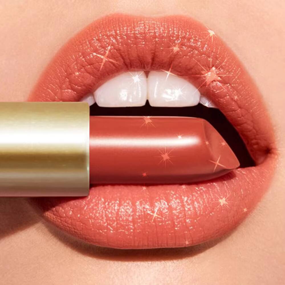 6 Colors Bar Tube Lipstick Diamond Pearlescent Glitter Gold Pink Lips Stick Long-Lasting Non-Sticky High-Shine Makeup happy