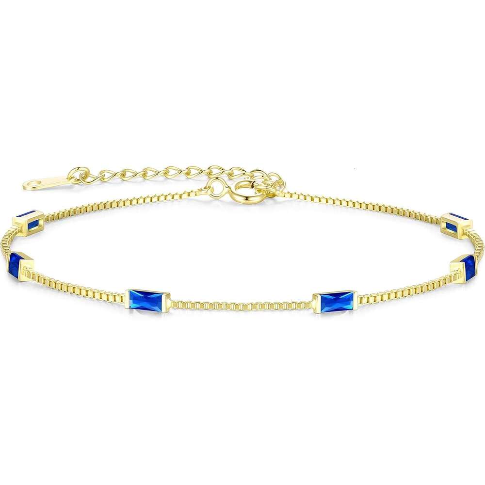 Birthstone Bracelets Women, Sterling Sier Dainty Simple Charm Link Bracelet, Birthday Anniversary Jewelry Gifts for Women Wife Mom Her