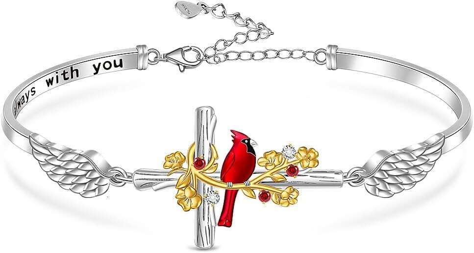 Red Gifts Cross Cardinal Bracelet for Women Sterling Sier Heart Angel Wing Bracelets Memorial Sympathy Charms Bird Christmas Jewelry
