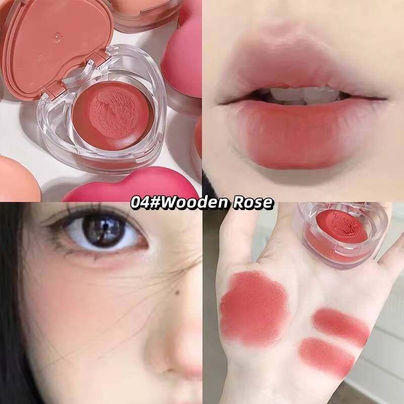 Love Cream Mud With Brush Grey Rose Red Matte Velvet Lip and Cheek Dual-use Natural Long-Lasting Highly Pigmented Lipstick happy