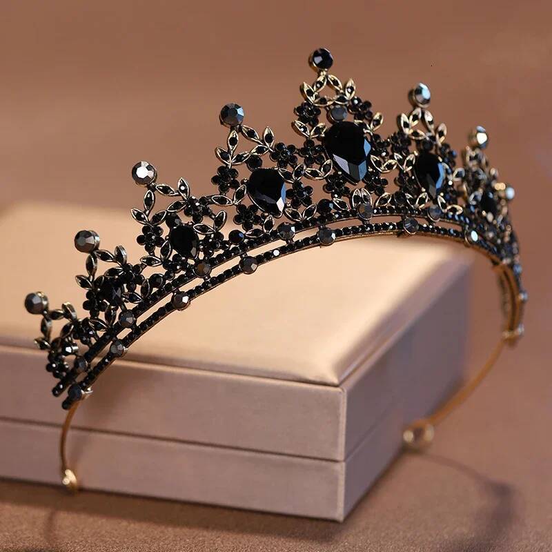 Headwear Black-Colour Women's Ballroom Crown Baroque Crystal Tiaras And Crowns Bridal Wedding Hair Accessories Jewelry