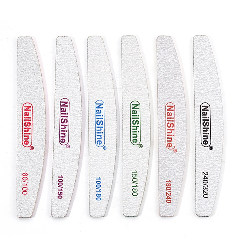 10pcs/lot Professional Nail File 80/100/150/180/240/320 Lime Manicure Tools Sanding Polish Buffer Curve Banana Emery Board Files 250605
