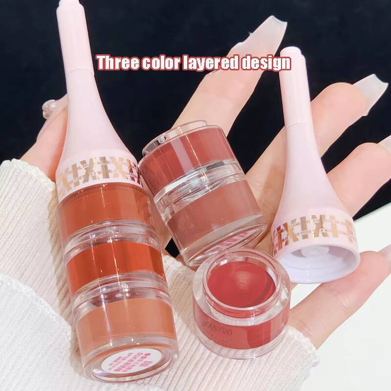 Layered 3 in 1 Mud Velvet Matte Lipstick Long Lasting Rose Red Canned Tint Combo Lip Gloss Kit Makeup Tri-colour LipClay happy