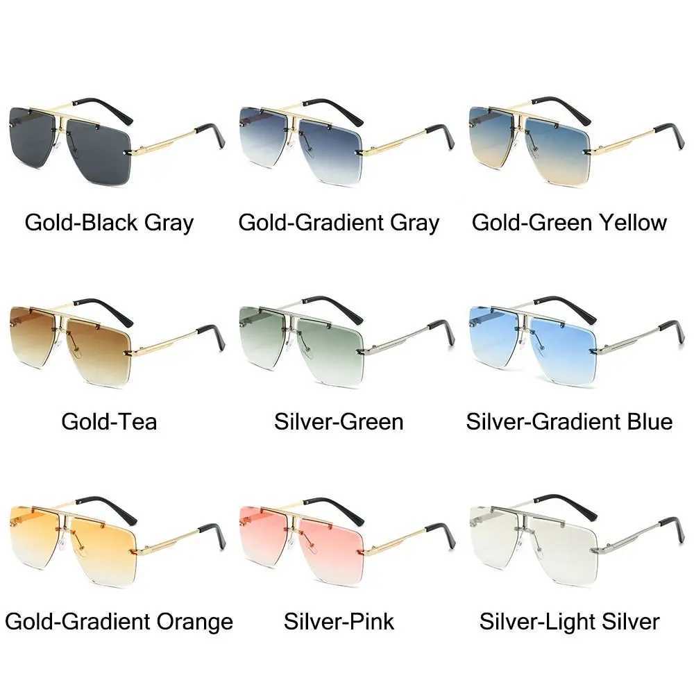 Oversized Double Bridge Sunglasses Frameless Square Frame Mens Shades Rimless UV Protection Street Shooting Eyewear Z250614