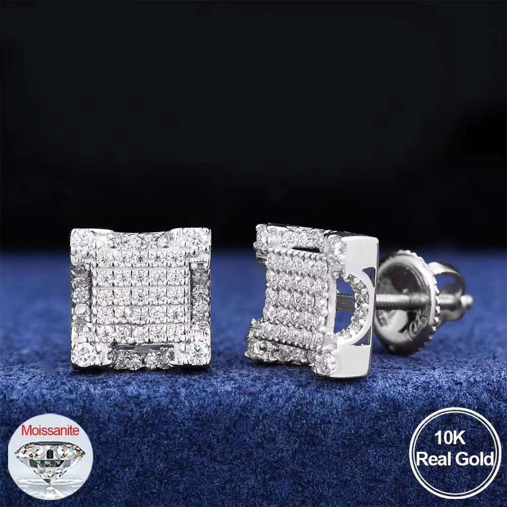 Square Shape Moissanite Stud Earrings for Women Sparking Party Iced Out Hip Hop Ear Jewelry