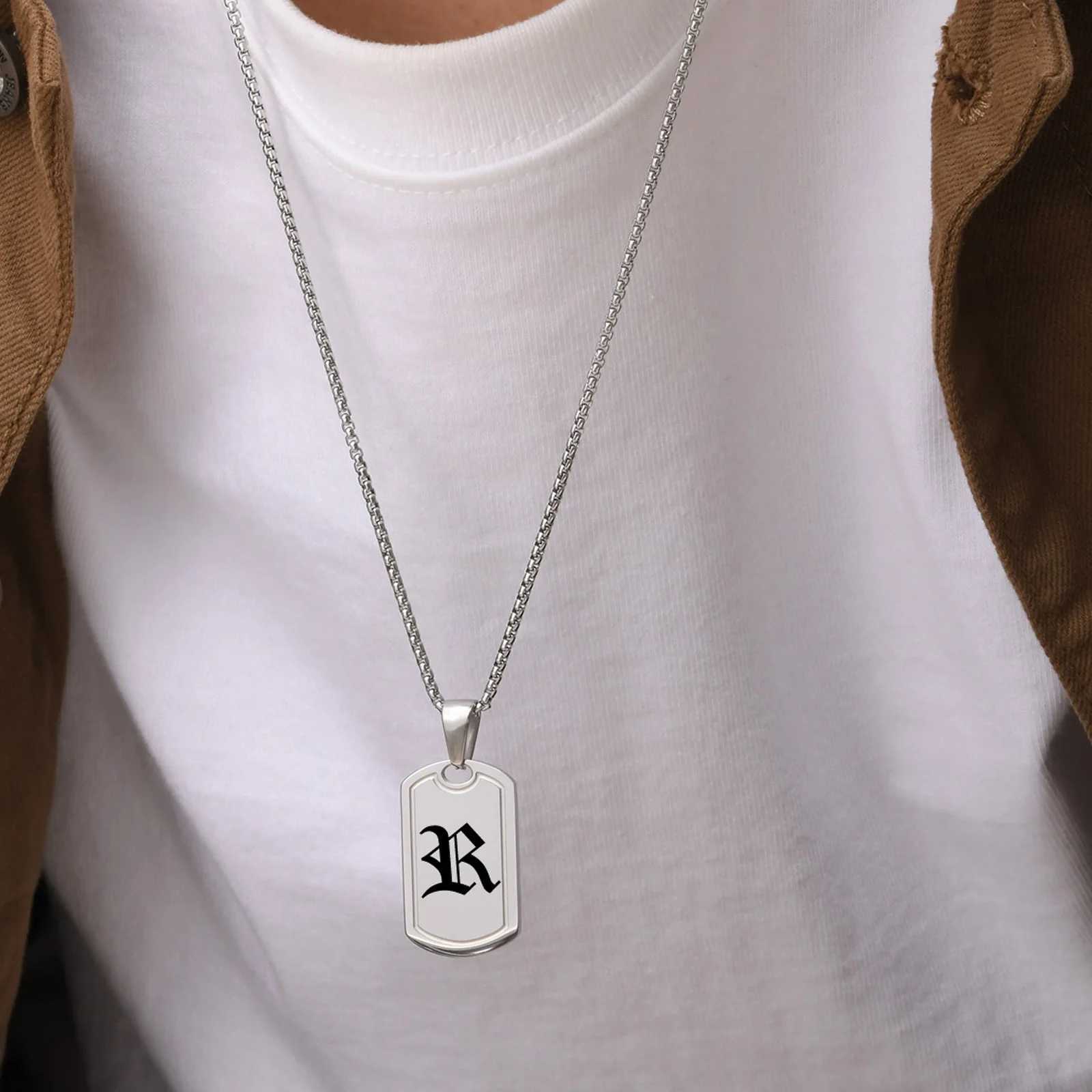 Punk Initial DogTag Necklace for Men A-Z 26 Letter Stainless Steel Pendant Necklaces Old English Number Jewelry Gifts for BBF Z250614