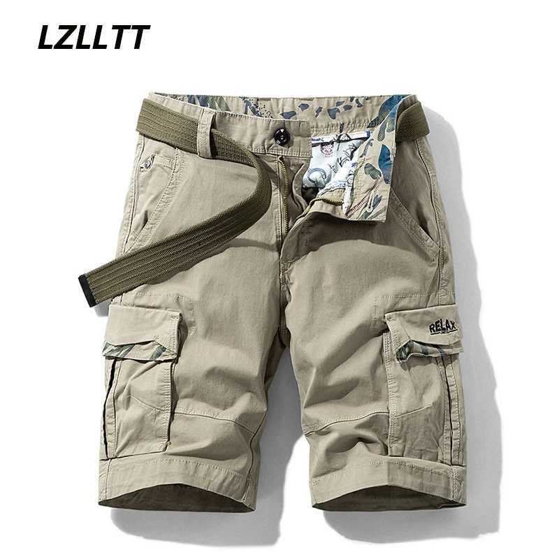 Summer Mens Multi Pockets Cotton Cargo Shorts Men Fashion Solid Quick Dry Shorts Men Outdoor Breathable Military Shorts Male Hot W250614