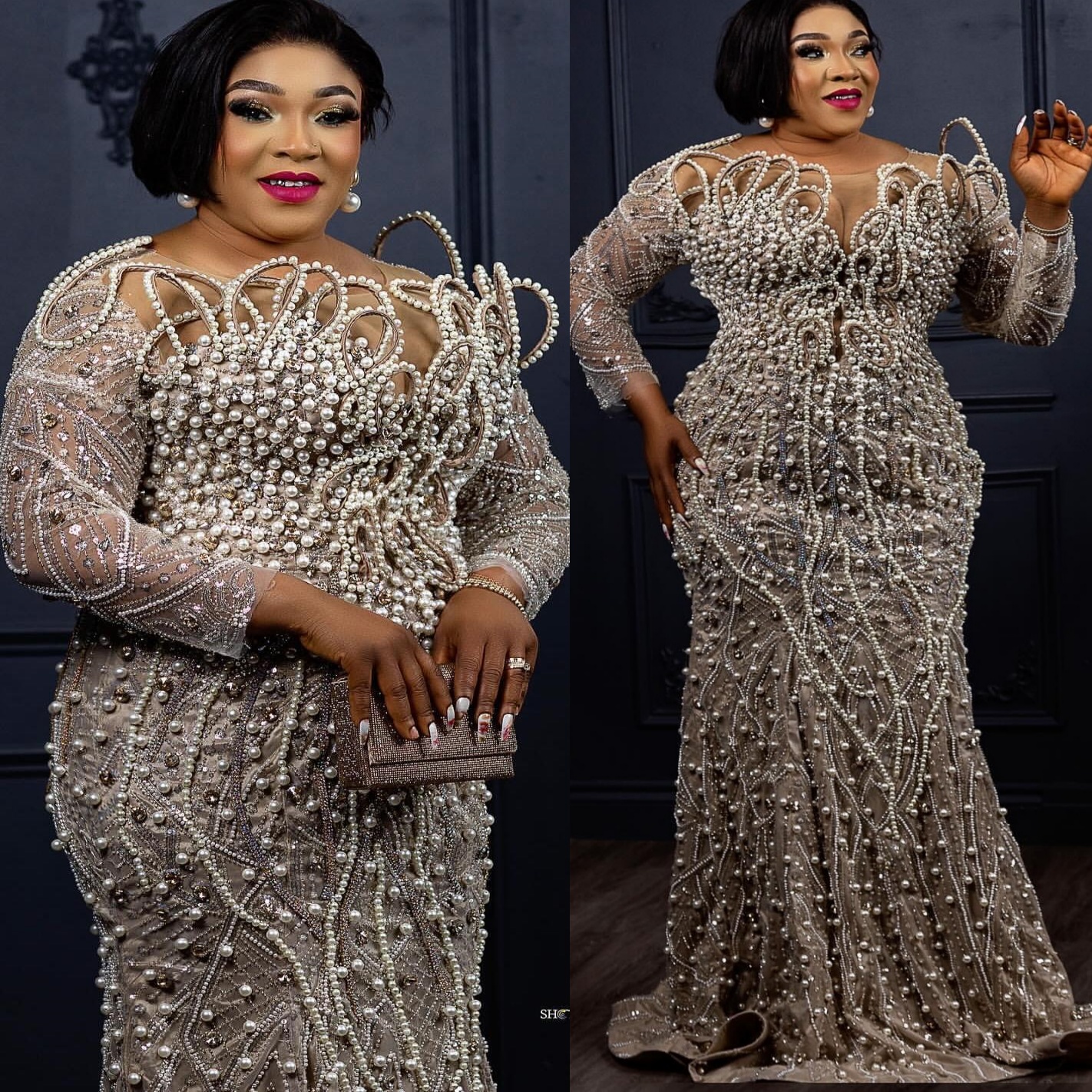 Champagne Mermaid Prom Dresses 2025 Crystals Pearls Luxurious Evening Formal Party Second Birthday Engagement Gowns Plus Size Dress For Special Occasi