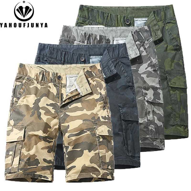 Men Summer Outdoor Leisure Camouflage Solid Cargo Shorts Men Cotton Loose Buttons Comfortable Straight Fashion Design Short MaleW250614