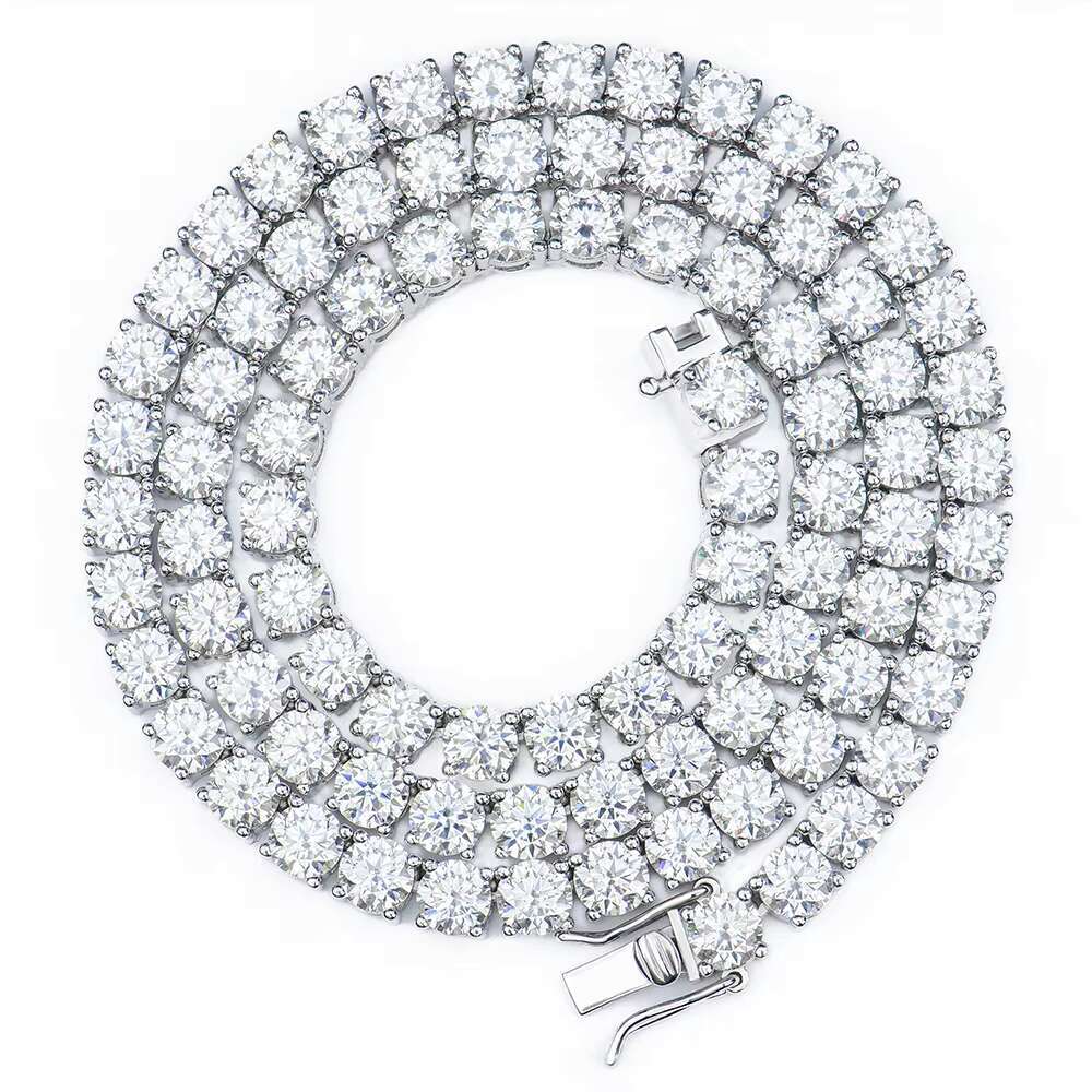 Trendy 5mm Round Brilliant Cut Moissanite 925 Silver Tennis Moissanite Necklace Mens and Omens Hip Hop Fashion Jewelry