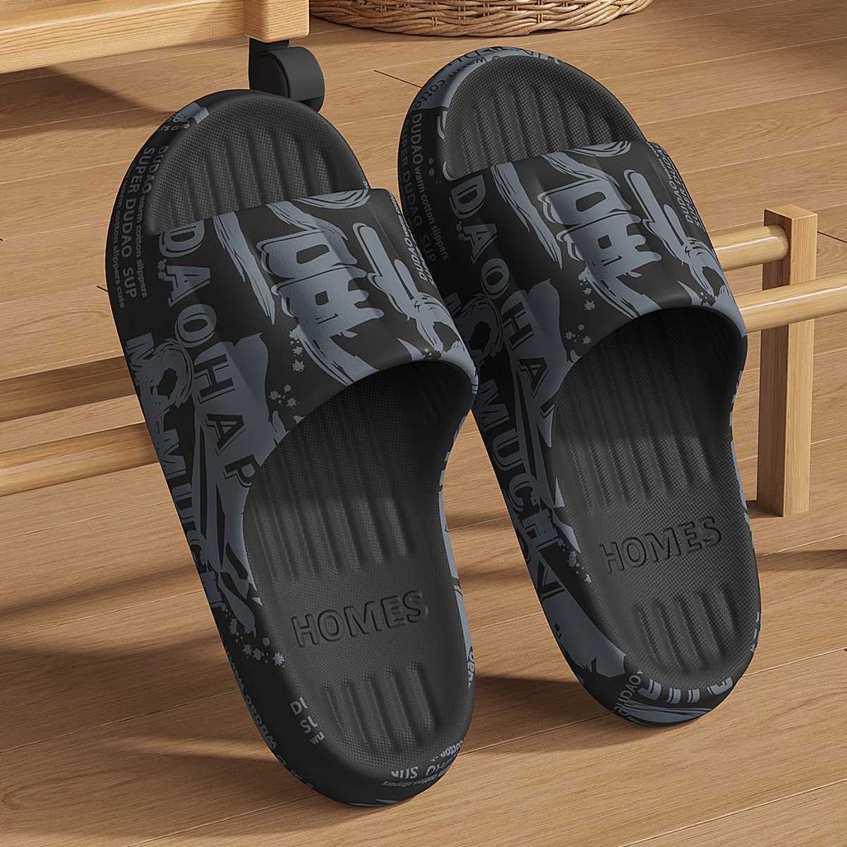 Summer Plus Size 48-49 Graffiti Bear Print Men Slippers Home Flip Flops Thick Couple Women Beach Shoes Sandals Z250614