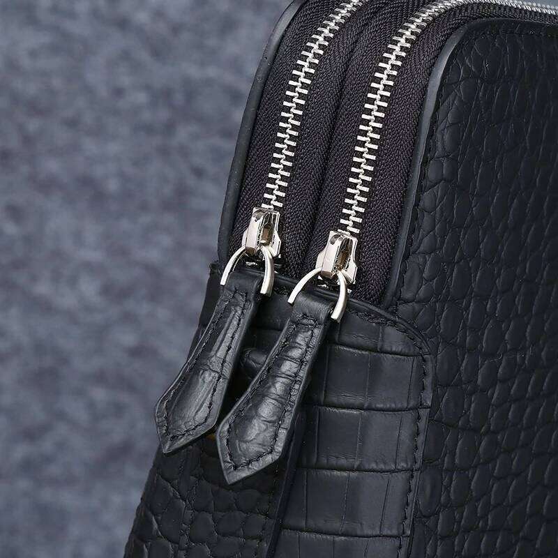 Crocodile Grain Briefcase for Men Business & Casual Use Spacious Interior Double Zipper Design Genuine Leather