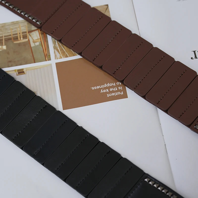 Ladies diagonal wide waistband black fashion rivet punk style versatile wide belt with dress decoration belt 250610