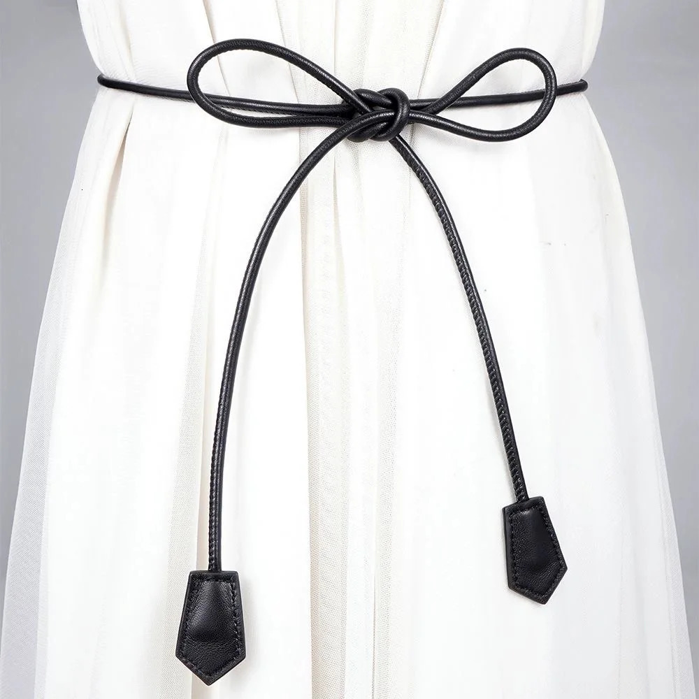 Sheepskin Genuine Leather Rope Belt Women Retro Extra Long Belt Knotted Waist Pants Adjust Dress Accessories Thin Belts 250610