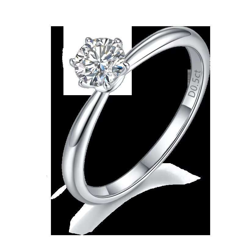 Elegant Promise Rings Classic 925 Sterling Silver 2CT 6 Claws VVS D Moissanite Diamond Engagement Wedding Band for Women