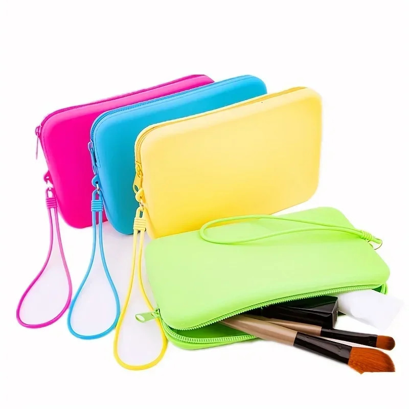 Cosmetic Storage Bag Silicone Toiletry Organizer for Women Fashion Solid Color Zipper Makeup Accessories Case 250614