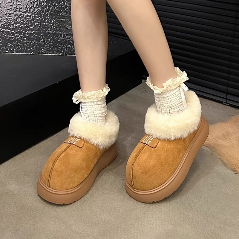 Ddmysports Winter Plush Snow Cotton Ugly Cute Women S Suede Fur Boots Slip On Slimming Big Head Bread Shoes Outdoor Shoes